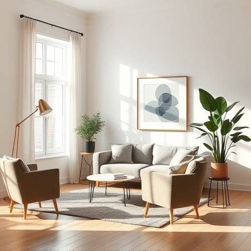 Icon representing home staging with furniture and a plant