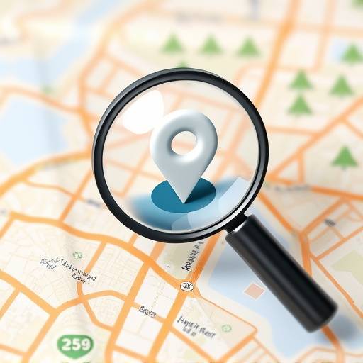 Icon representing location scouting with a magnifying glass over a map